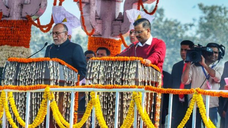 Arvind Kejriwal taking oath as the Chief Minister of Delhi for the third time at the Ramlila Maidan in Delhi