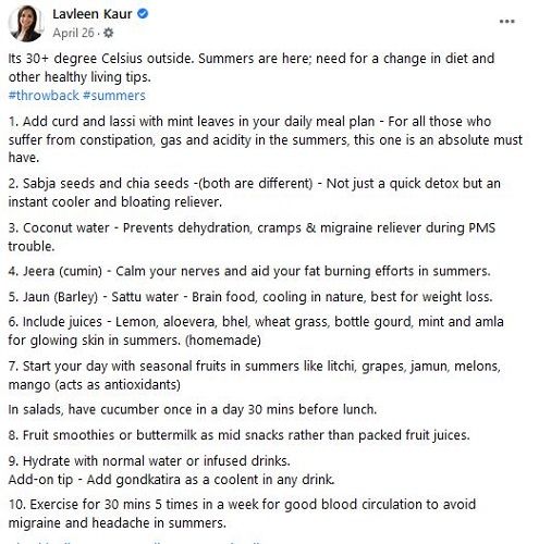 Dietitian Lavleen Kaur's Summer Tips