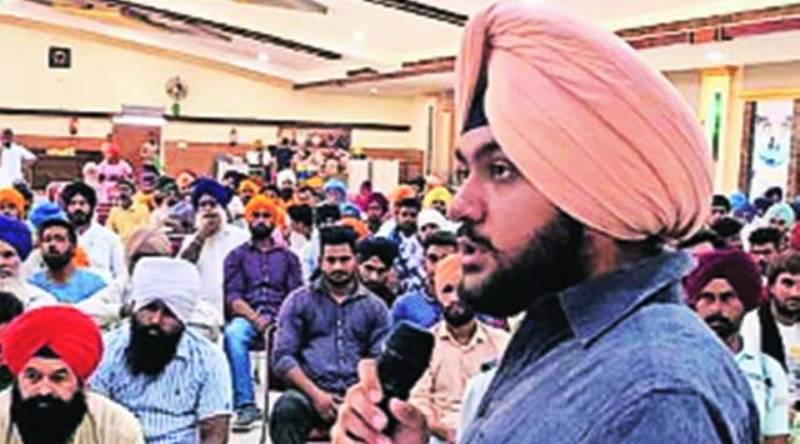Simranjit Mann’s grandson Govind Singh Sandhu addressing a gathering