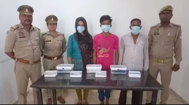 Seema Haider with her lover, Sachin Meena, and his father, Netrapal Singh, in police custody