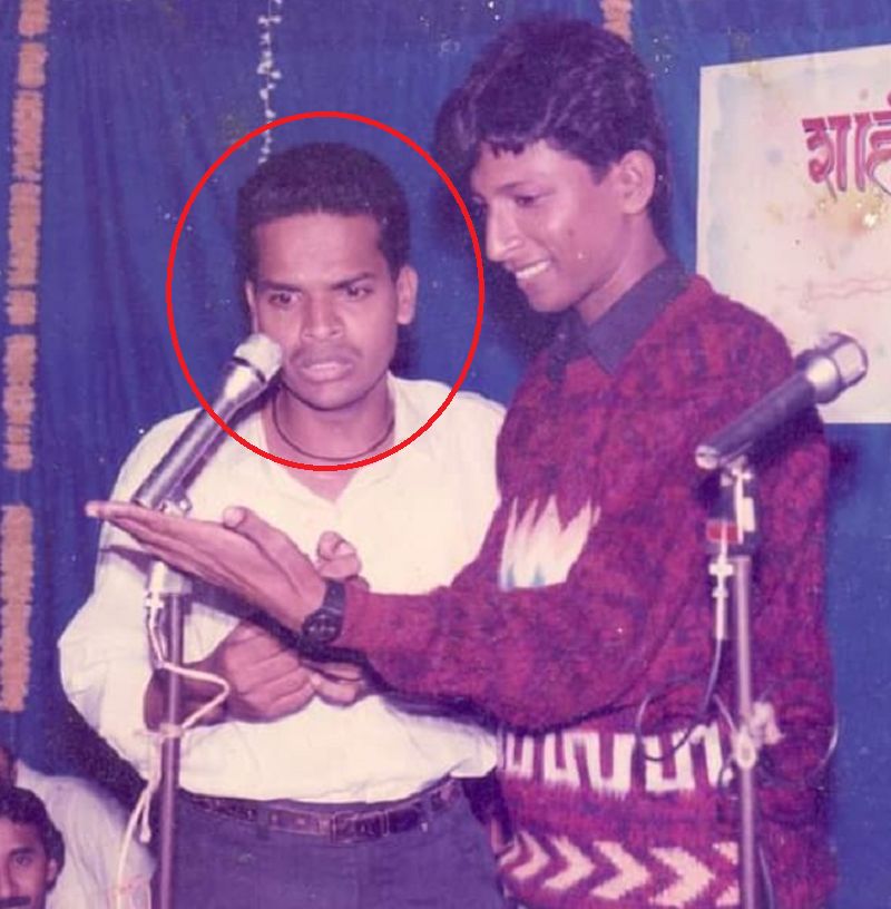 An old image of Bharat Jadhav performing on stage