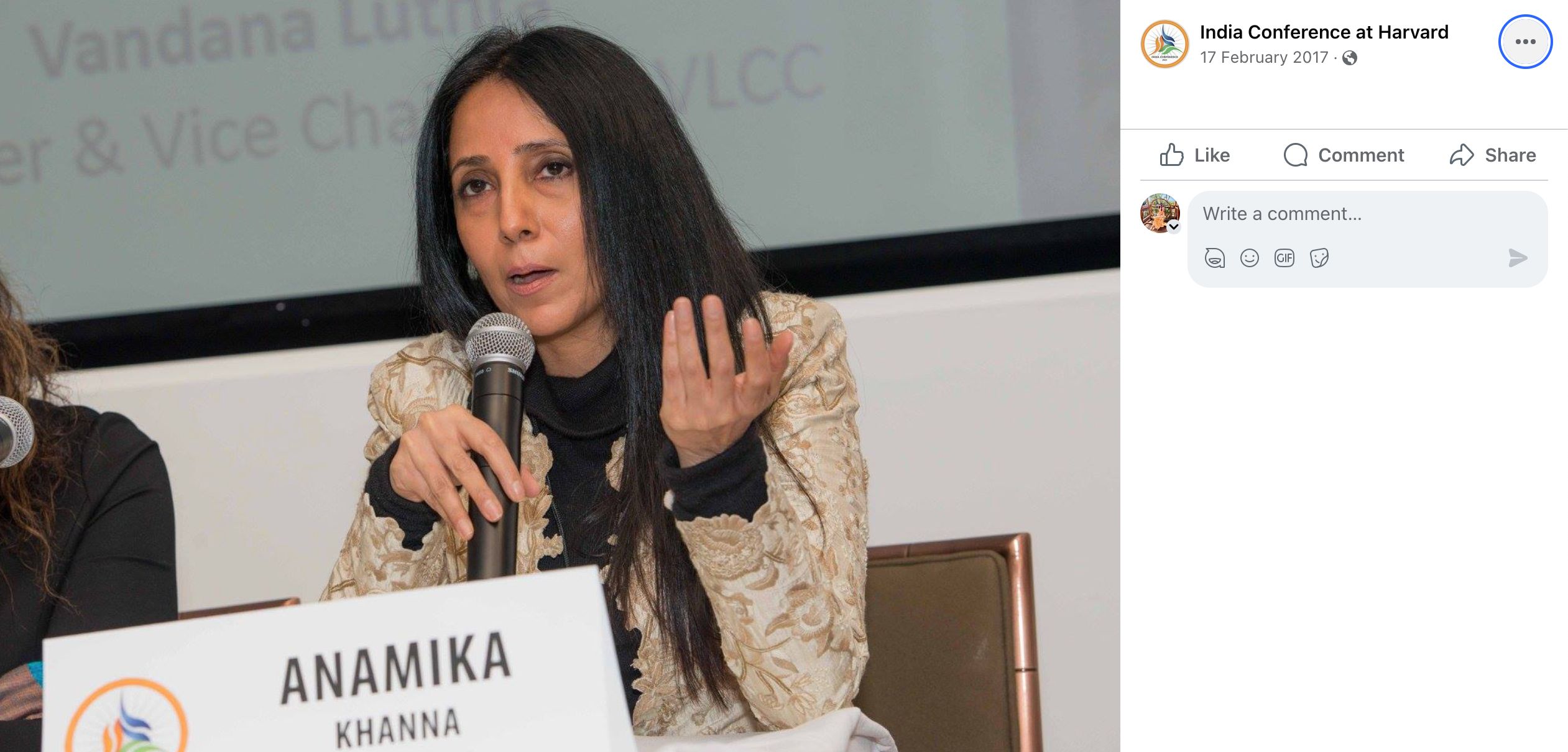 Anamika Khanna delivering a speech at the Harvard Business School, Boston