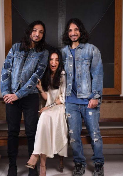 (Left to right) Vishesh Khanna, Anamika Khanna, and Viraj Khanna