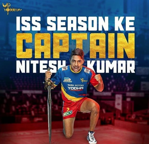 Nitesh Kumar as the captain of 'UP Yoddhas' in season 7 of the Pro Kabaddi League (2019)