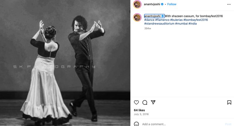 Anant shared a picture of himself performing flamenco at the Bombay fest 2016 on Instagram